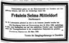 Das Vorarlberger Tagblatt vom 23.03.1938 informierte die Öffentlichkeit über den Tod von Selma Mitteldorf. (Quelle: ANNO – Österreichische Nationalbibliothek) Das Vorarlberger Tagblatt vom 23.03.1938 informierte die Öffentlichkeit über den Tod von Selma Mitteldorf. (Quelle: ANNO – Österreichische Nationalbibliothek)