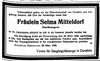 Das Vorarlberger Tagblatt vom 23.03.1938 informierte die Öffentlichkeit über den Tod von Selma Mitteldorf. (Quelle: ANNO – Österreichische Nationalbibliothek) Das Vorarlberger Tagblatt vom 23.03.1938 informierte die Öffentlichkeit über den Tod von Selma Mitteldorf. (Quelle: ANNO – Österreichische Nationalbibliothek)