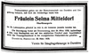 Von Selma Mitteldorf sind keine Fotografien erhalten. Das Vorarlberger Tagblatt vom 23.3.1938 informierte die Öffentlichkeit über ihren Tod. (Quelle: ANNO – ÖNB)